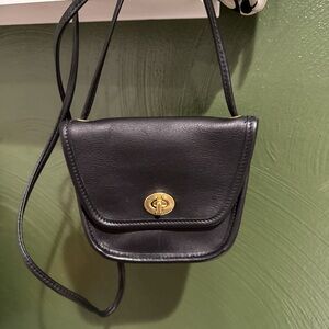 Coach Everett Black Leather Crossbody Bag with Turn-Lock Closure
